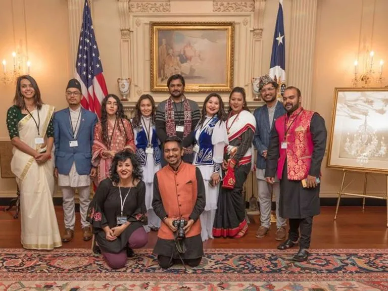 Fellows in national dress at a cultural-exchange reception in Washington D.C.
